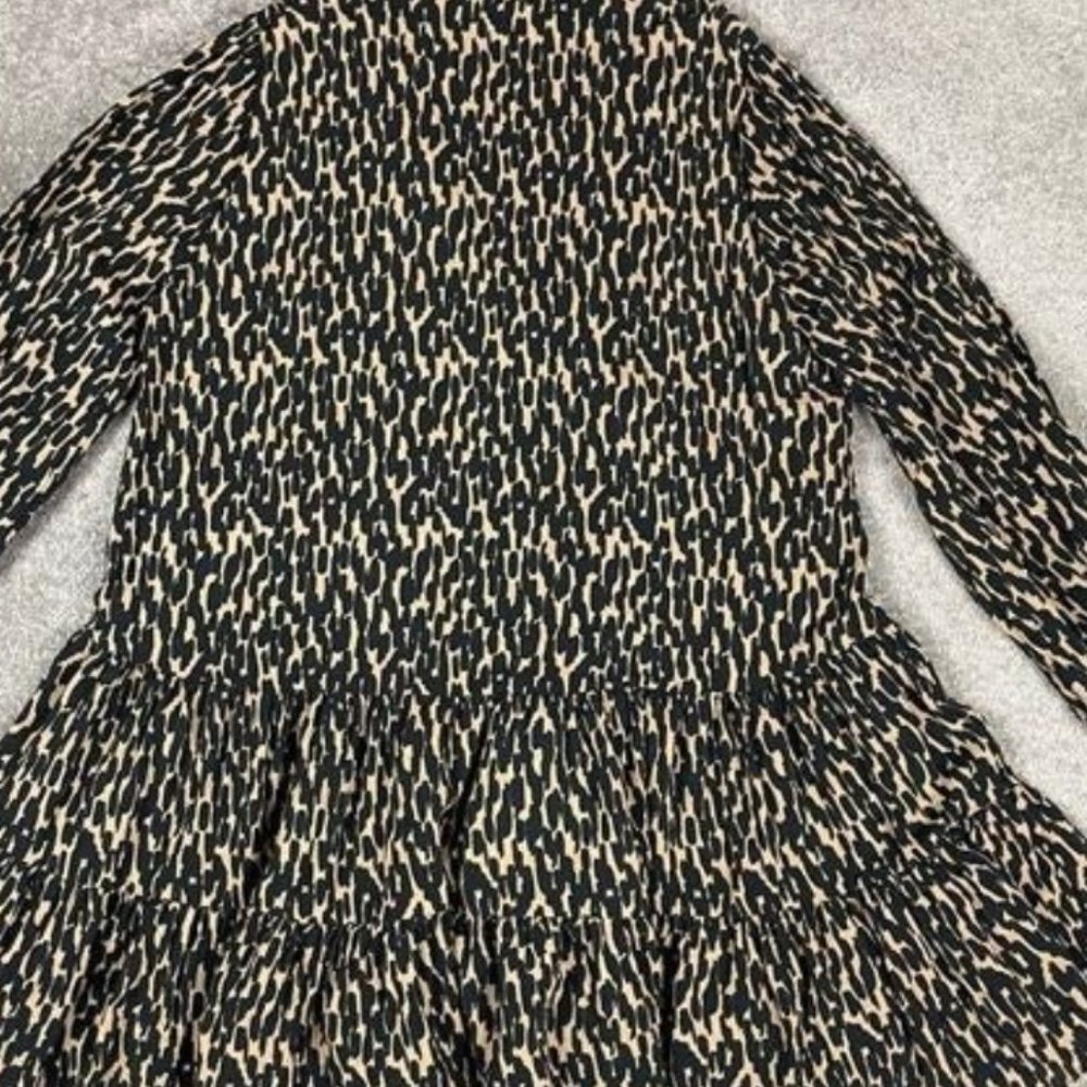 Women Large Black Animal Print Tierred Tunic Cloth Button Flowy Soft